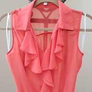 Mine Womens Orange Sheer Blouse Small